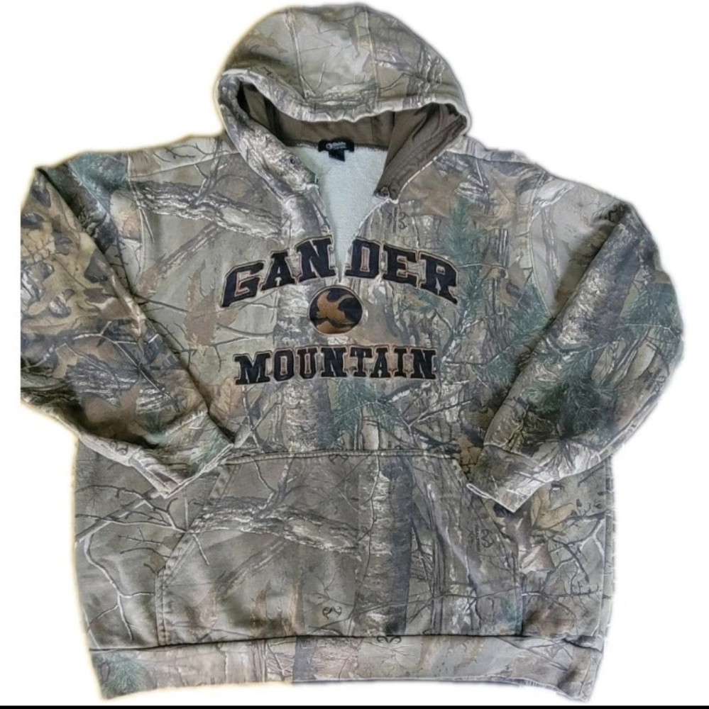 Gander Mountain Guide Series Realtree Camo Hoodie Spell Out Logo Mens Size L
